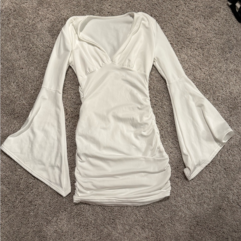 Elegant White Bell Sleeve Dress